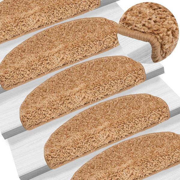 vidaXL Schodové rohože 15 ks 65x21x4 cm béžové, polkruhové, veľké