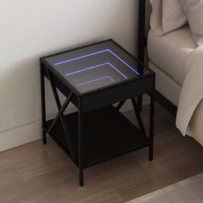 vidaXL Nočný stolík s nekonečnými LED čierny 40x40x49 cm