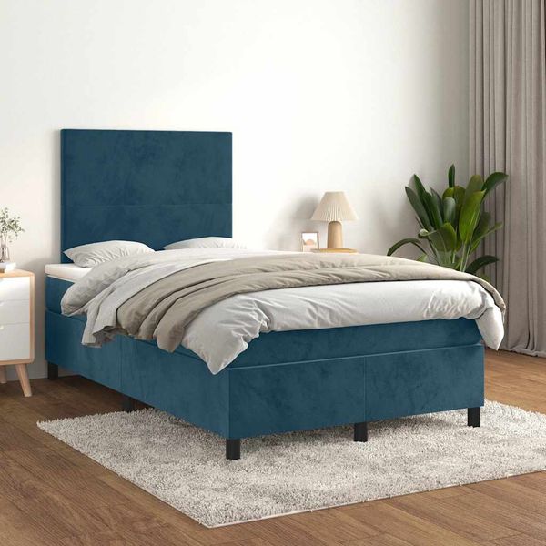 vidaXL Boxspring posteľ s matracom, tmavomodrá 120x190 cm, zamat