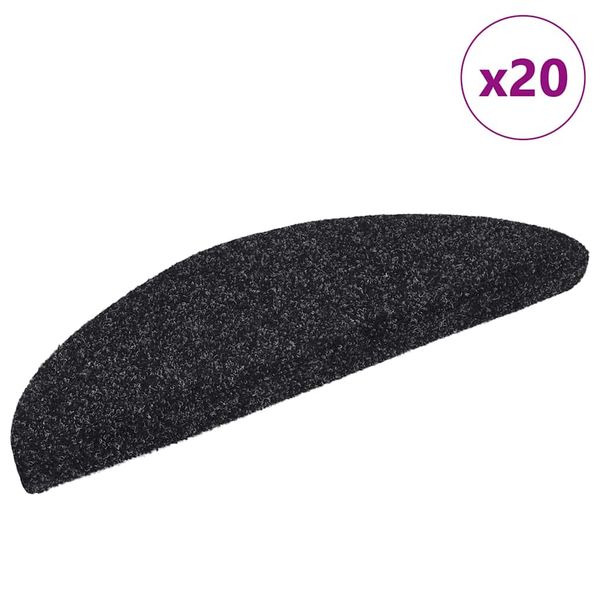 vidaXL Schodové rohože, samolepiace, 20 ks, 56x17x3 cm, čierne, polkruhové
