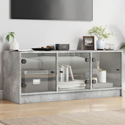 vidaXL TV skrinka so sklenenými dvierkami betónovo sivá 102x37x42 cm