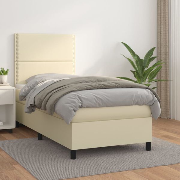 vidaXL Boxspring posteľ s matracom krémová 100x200 cm umelá koža