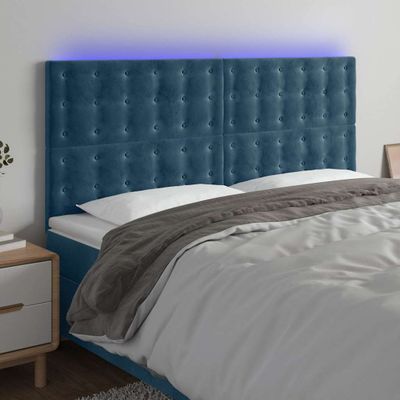 vidaXL Čelo postele s LED tmavomodré 160x5x118/128 cm zamat