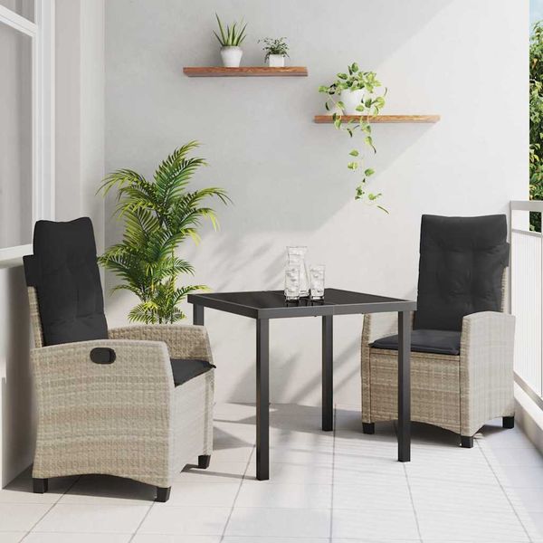 vidaXL Záhradný jedálenský set s vankúšom 3 pcs Svetlosivá polyratan