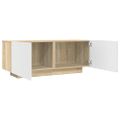 vidaXL TV skrinka biela a dub sonoma 100x35x40 cm drevotrieska