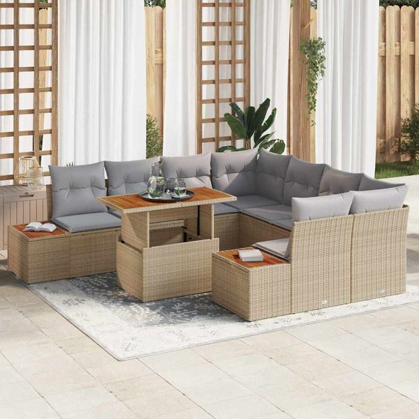 vidaXL Záhradný jedálenský set s vankúšom 9 pcs Béžová a šedá