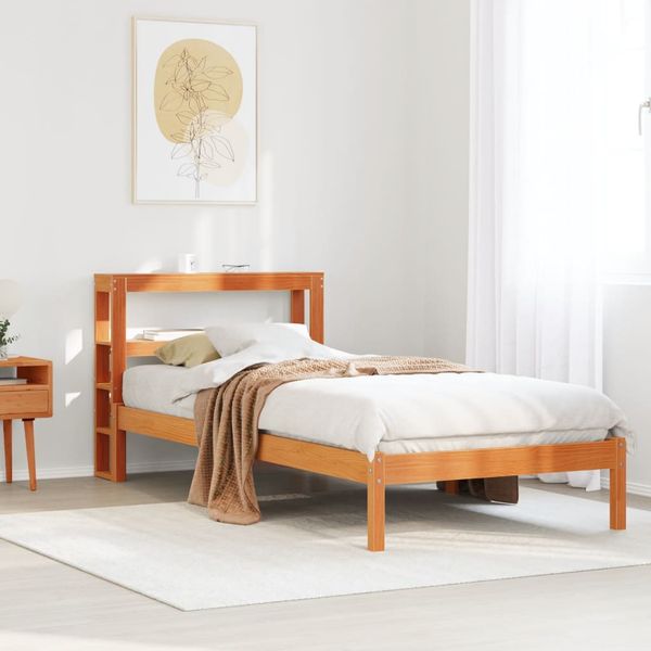 vidaXL Posteľný rám s čelom voskovo hnedý 75x190 cm borovicový masív