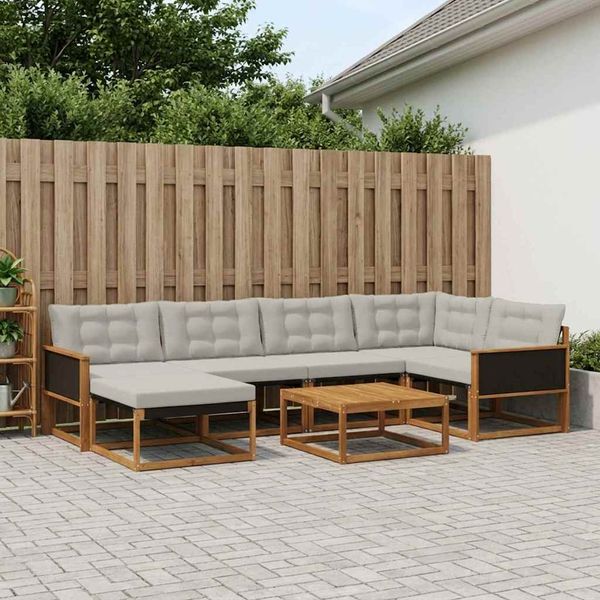 vidaXL Záhradná súprava gaučov s vankúšom 7 pcs Prírodná a svetlosivá