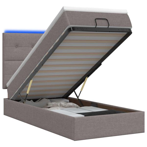 vidaXL Ottoman posteľ s matracom a LED Sivohnedá 90 x 200 cm Látka