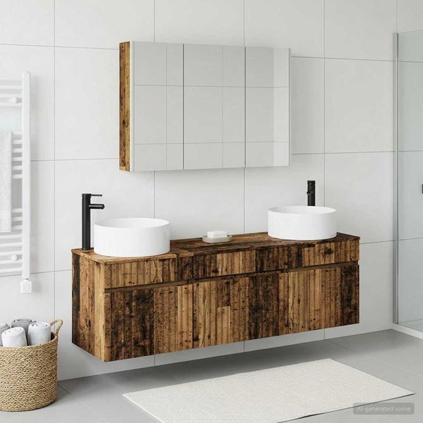 vidaXL Set kabinetov do kúpeľne 4 pcs Staré drevo 103,5 x 15,5 x 70 cm