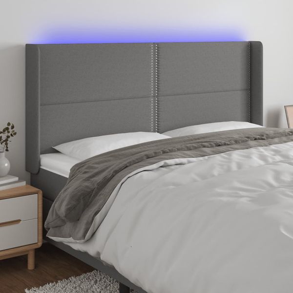 vidaXL Čelo postele s LED tmavosivé 203x16x118/128 cm látka