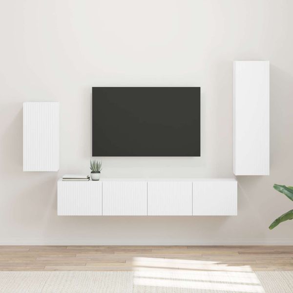 vidaXL Zostava TV skriniek Nástenný 4 pcs Biela Kompozitné drevo