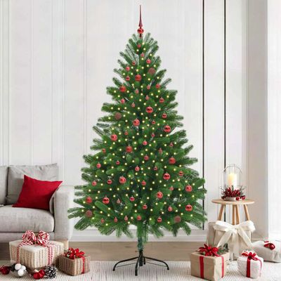 vidaXL Vianočný stromček s 300 LED-i so stojanom Zelená 210 cm PE