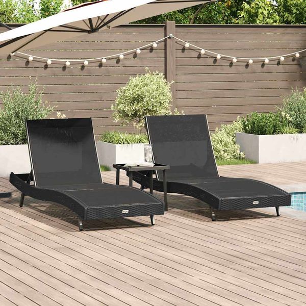 vidaXL Lehátko 3 pcs Čierna 197 x 70 x 82 cm polyratan