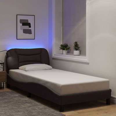 vidaXL Rám postele s LED bez matraca Hvar tmavohnedý 90x190 cm látka