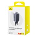 Sieťová nabíjačka Baseus GaN5, 2x USB-C + USB, 65 W + kábel 1 m (sivá)