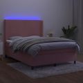 vidaXL Posteľný rám boxsping s matracom a LED ružový 140x190 cm zamat