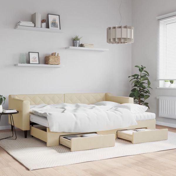 vidaXL Rozkladacia denná posteľ so zásuvkami krémová 80x200 cm látka