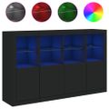 vidaXL Komody s LED svetlami 3 ks čierne kompozitné drevo
