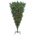 vidaXL Upside-down umelý vianočný stromček s guľami Zelená 210 cm PVC