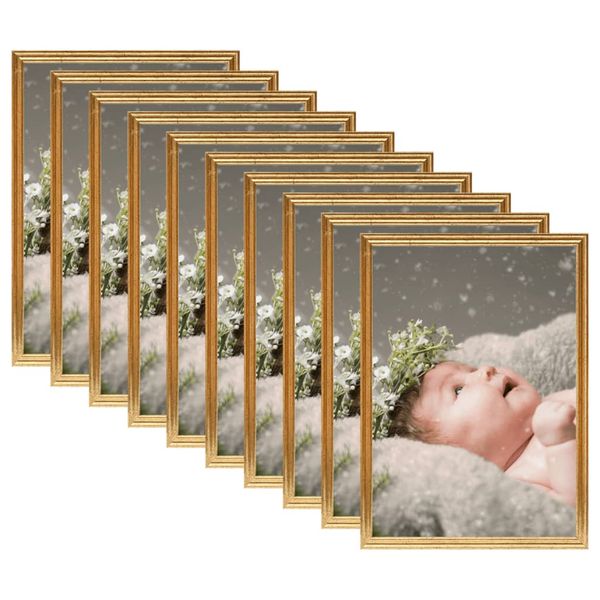 vidaXL Fotorámiky na stôl, koláž 10 ks, zlaté 15x21 cm, MDF