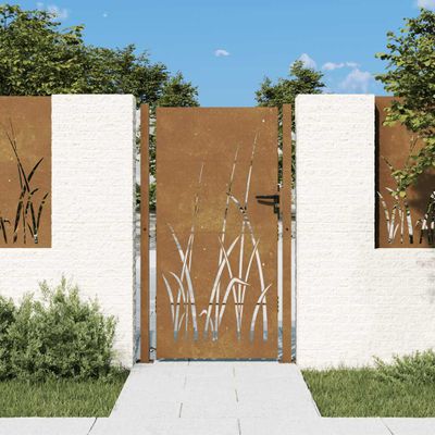 vidaXL Záhradná brána 100x200 cm, oceľ Corten, dizajn s trávou