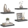 vidaXL Plávajúce nástenné police 4 ks, lesklé sivé 40x23,5x3,8 cm, MDF