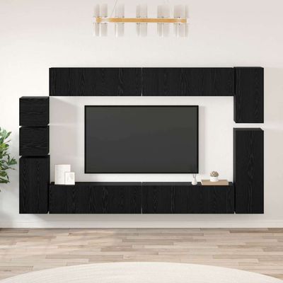 vidaXL Zostava TV skriniek Nástenný 9 pcs Čierny dub Kompozitné drevo