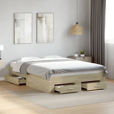 vidaXL Posteľný rám so zásuvkami dub sonoma 120x190cm kompozitné drevo