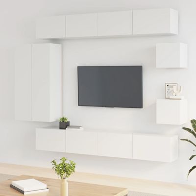 vidaXL 8-dielna súprava TV skriniek lesklá biela spracované drevo