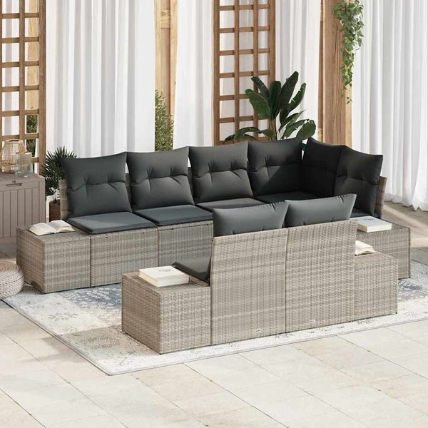 vidaXL Súprava záhradných pohoviek 7 pcs Svetlosivá polyratan
