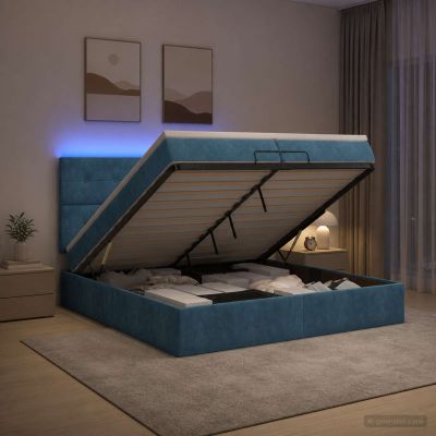vidaXL Ottoman posteľ s matracom a LED Tmavo modrá 200 x 200 cm Zamat