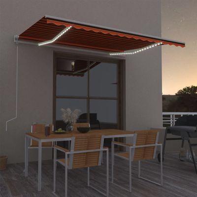 vidaXL Automatická markíza,LED a senzor vetra 400x300cm,oranžová/hnedá