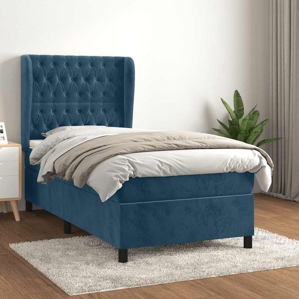vidaXL Posteľný rám boxsping s matracom tmavomodrý 90x200 cm zamat