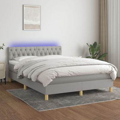 vidaXL Posteľ boxsping s matracom a LED bledosivá 140x200 cm látka