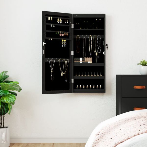 vidaXL Zrkadlová skrinka na šperky s LED svetlami nástenná čierna