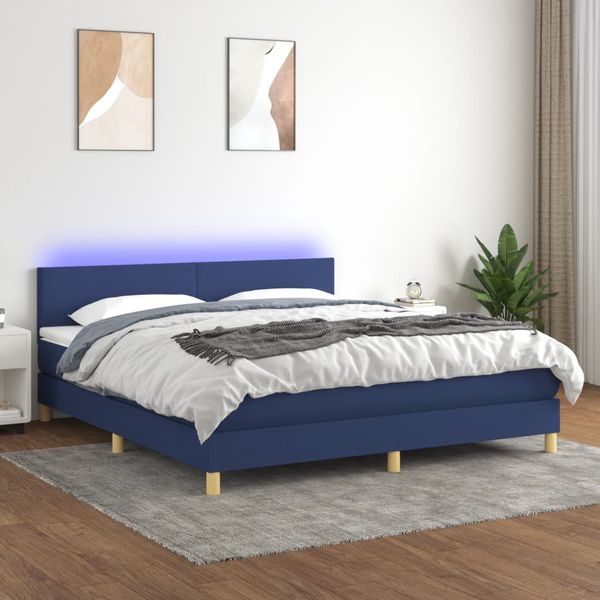 vidaXL Posteľ boxsping s matracom a LED modrá 180x200 cm látka