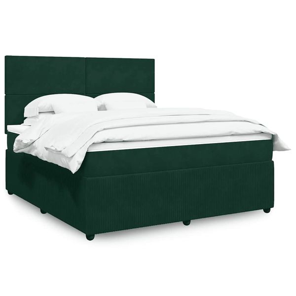 vidaXL Posteľný rám boxsping s matracom tmavozelený 180x200 cm zamat