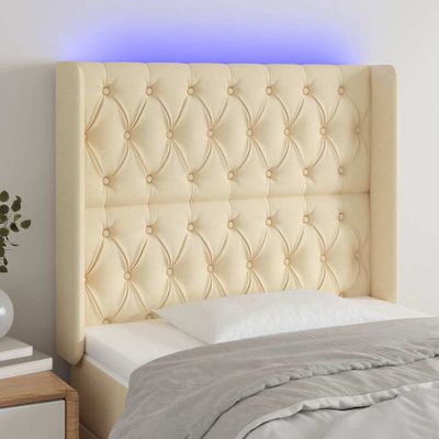 vidaXL Čelo postele s LED krémové 103x16x118/128 cm látka