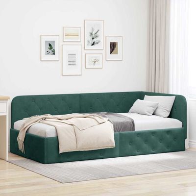 vidaXL Rohový rám postele Tmavozelená 90 x 190 cm Zamat