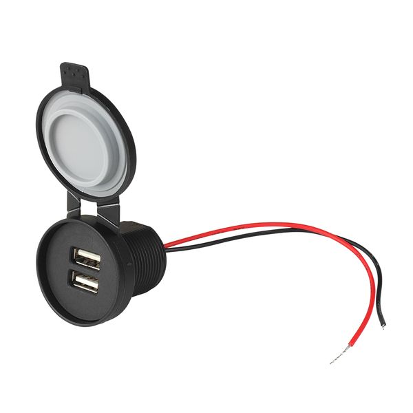 Vodotesná nabíjačka do auta/motorky/člna, výstup: 2xUSB-A 2x5V/2,4A, vstup: 12V/24V IP67