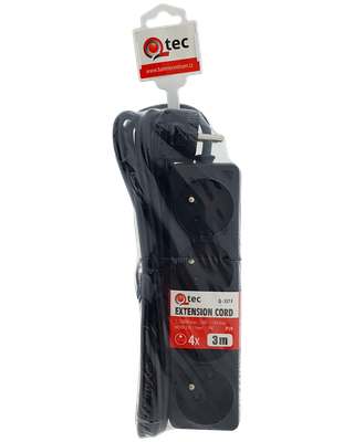 Prodlužovací přívod černý 4 zásuvky, 3m, Q-357F QTEC