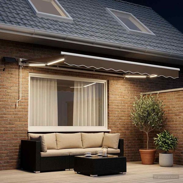 vidaXL Ručný rám markízy s LED Sivohnedá 2,5 x 2 m
