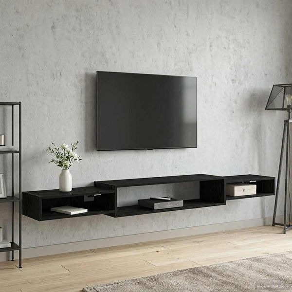 vidaXL Nástenný TV kabinet Nástenná montáž Čierny dub 220 x 28 x 21 cm