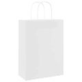 vidaXL Papierové tašky 250 ks s rúčkami, biele, 26x12x35 cm
