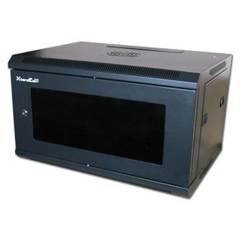 XtendLan 6U/600x450, na zeď, jednodílný, rozložený, skleněné dveře, černý Rozvadec, 19", na stenu, jednodílný, výška 6U, 600 x 450, rozložený, sklenené dvere, kourové sklo, nosnost 60kg, cerný
