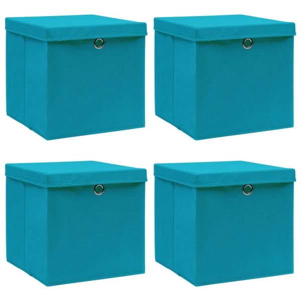 vidaXL Úložné boxy s vekom 4 ks, svetlomodré 32x32x32 cm, látka