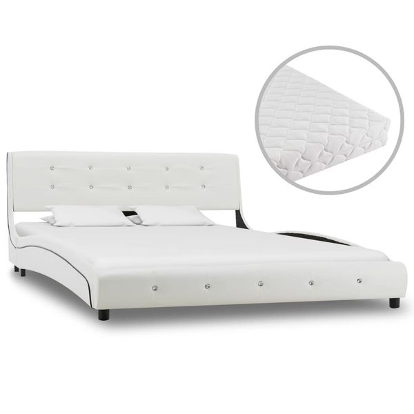 vidaXL Posteľ s matracom biela 140x200 cm umelá koža