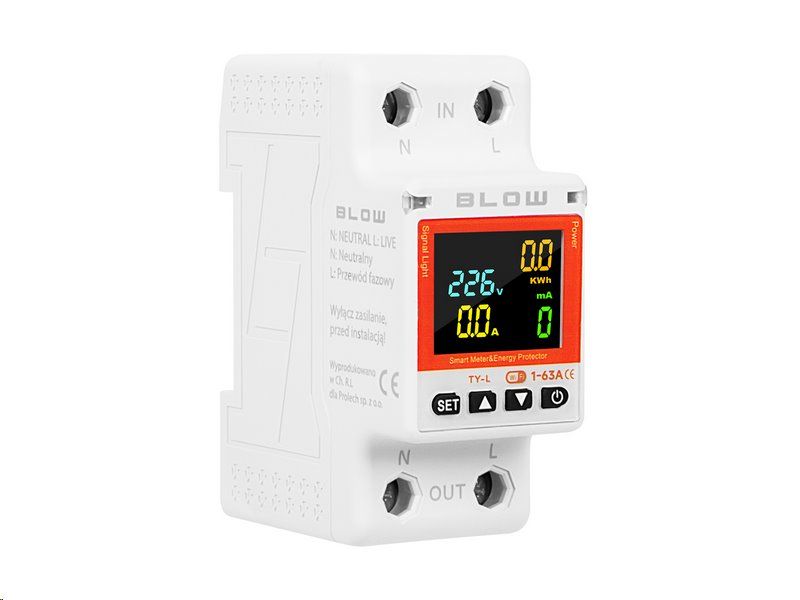 Wattmeter a merač spotreby elektrickej energie SMART na DIN lištu BLOW 72-106 90-300VAC, 1-63A