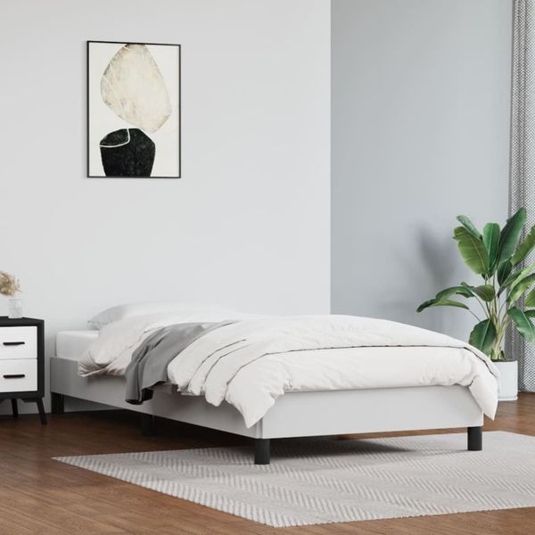 vidaXL Posteľný rám biely 90x200 cm melá koža